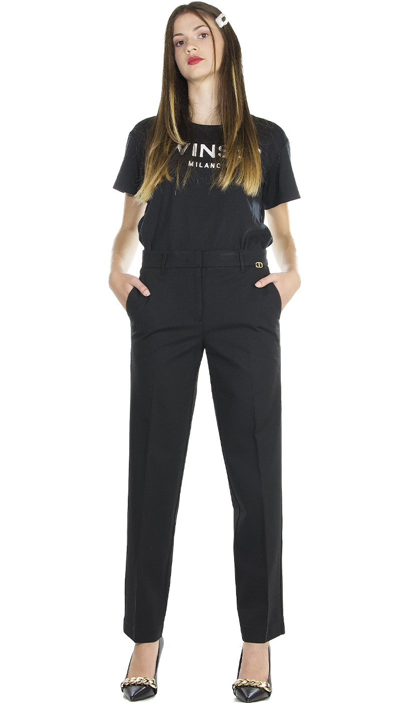 Twinset Milano Pantalone nero in punto milano. 212TP2062 (6618247069831)