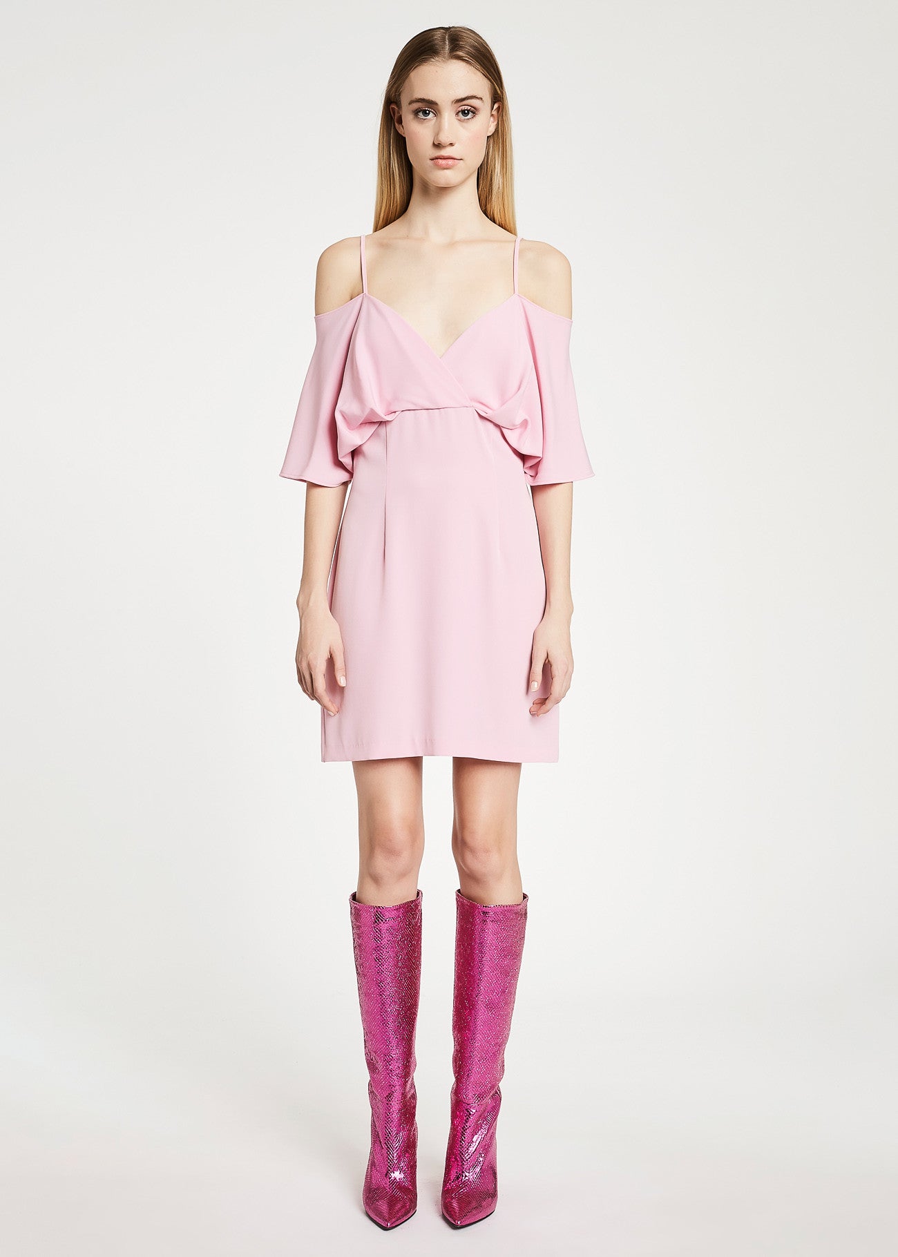 Denny Rose abito donna rosa con scollo stile impero e spalline.