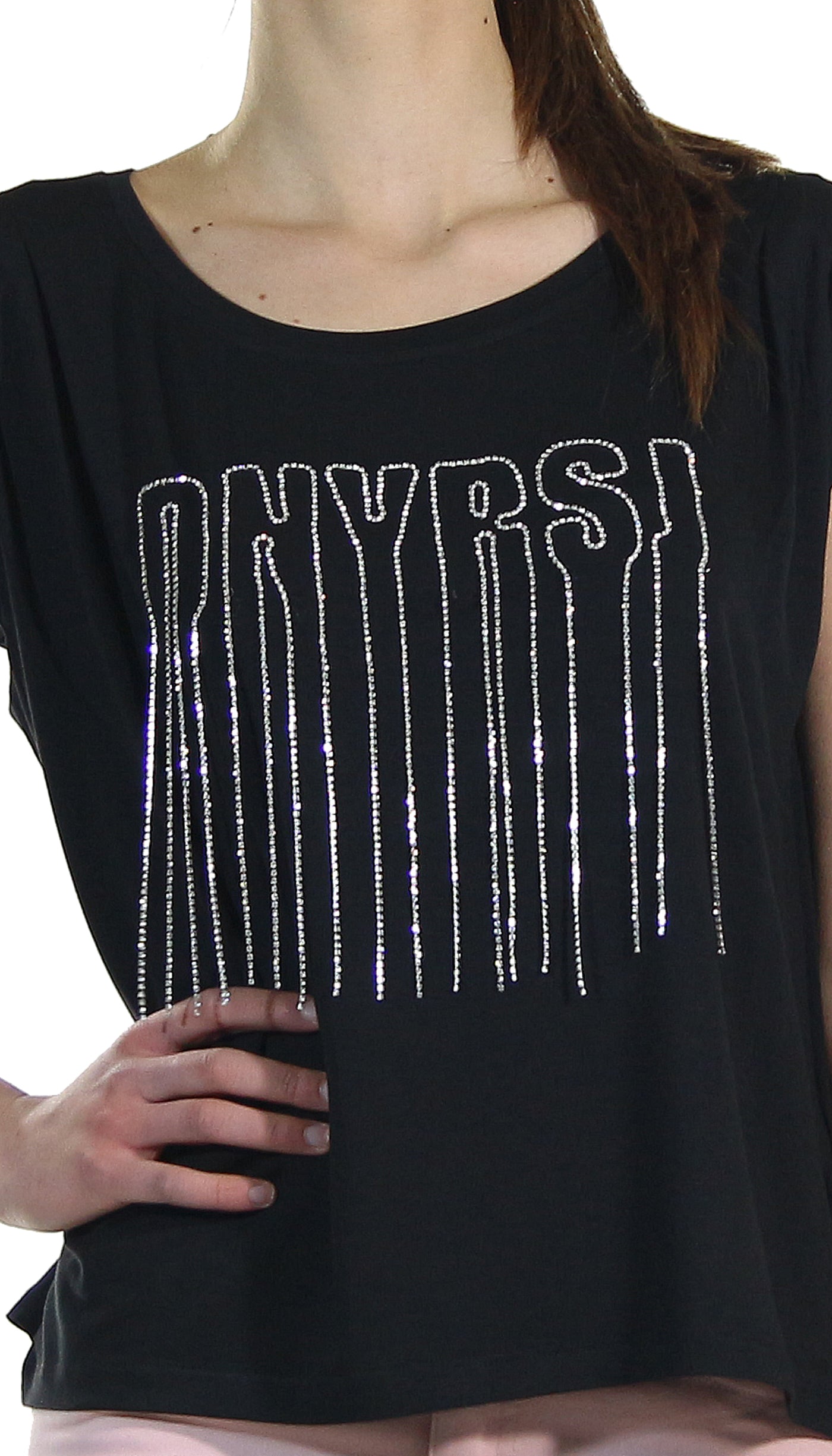 Denny Rose Jeans T-shirt con lettering in strass