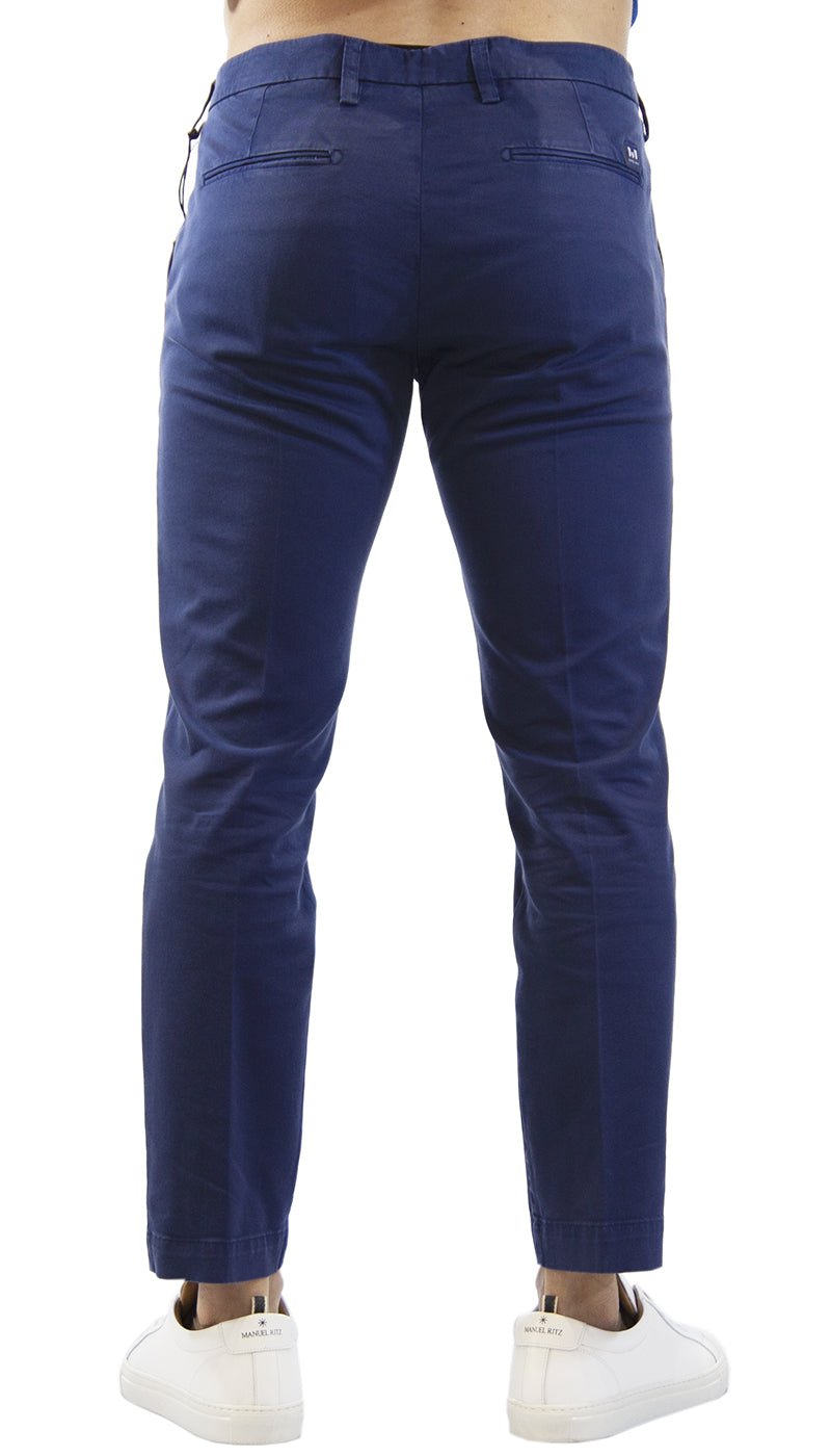 Entre Amis Pantalone uomo blu in gabardine di cotone tasca america