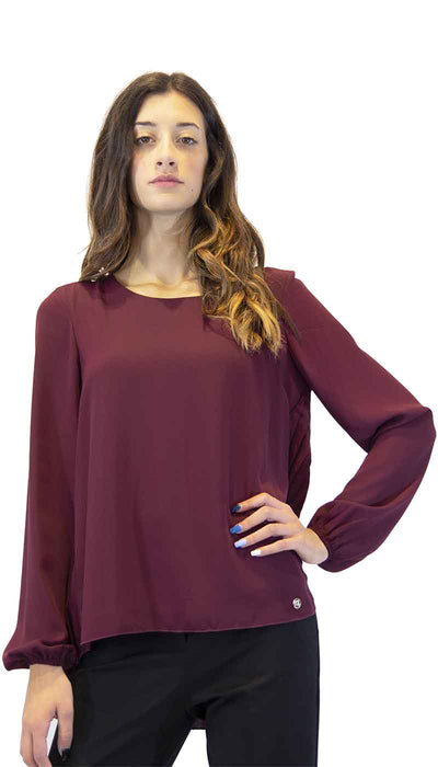 Gaudì Jeans Blusa donna in creponne color vinaccio con plissè dietro. Bluse e camicie - Boutique Luisa Trendy
