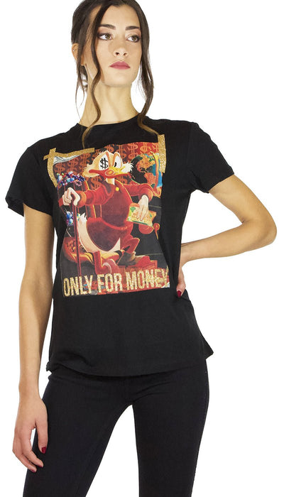 Gli Psicopatici T-shirt donna nera in cotone manica corta stampa Zio Paperone. T-Shirt e top - Boutique Luisa Trendy