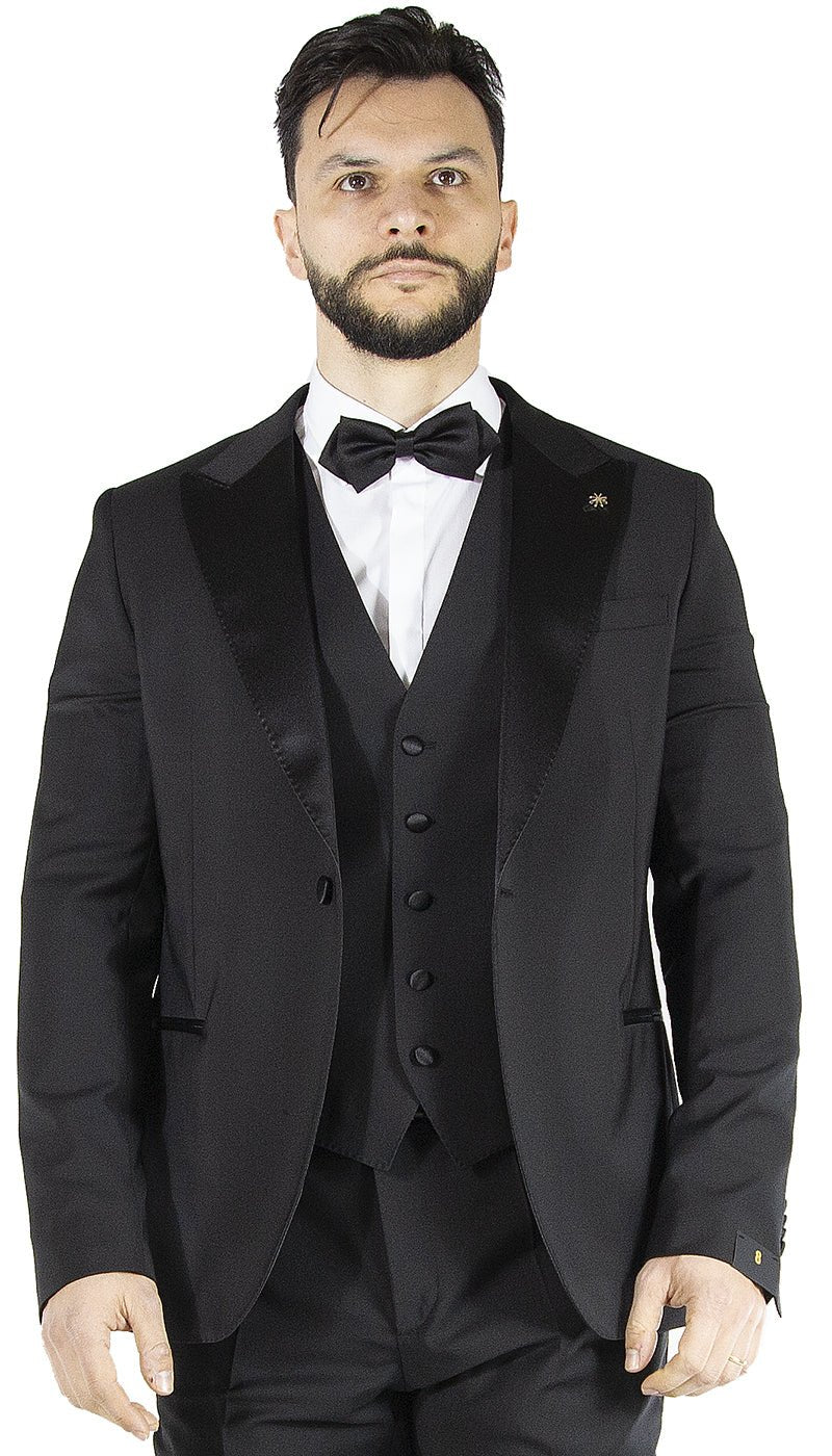 Manuel Ritz Abito Smoking con gilet nero con revers a lance in