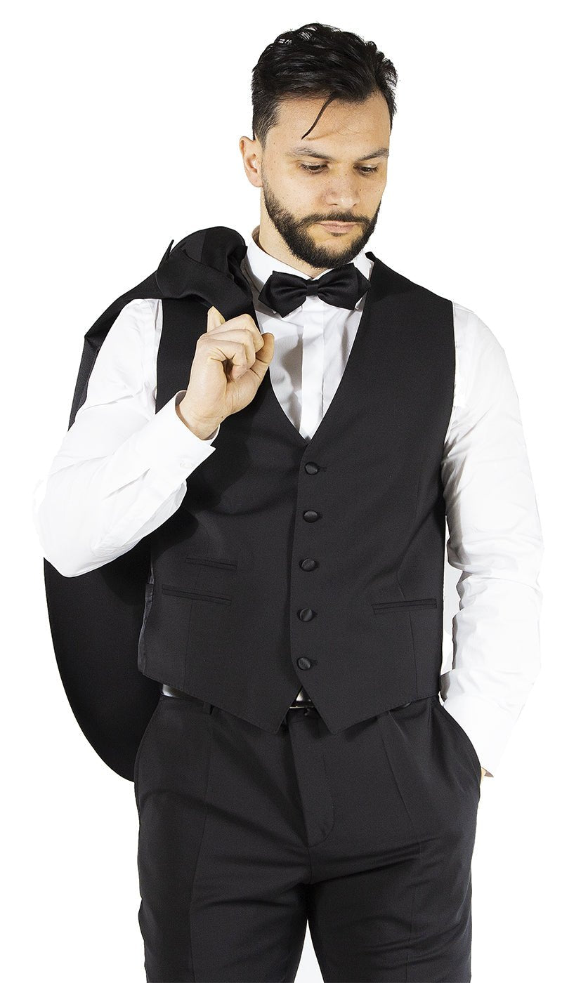 Manuel Ritz Abito Smoking con gilet nero con revers a lance in
