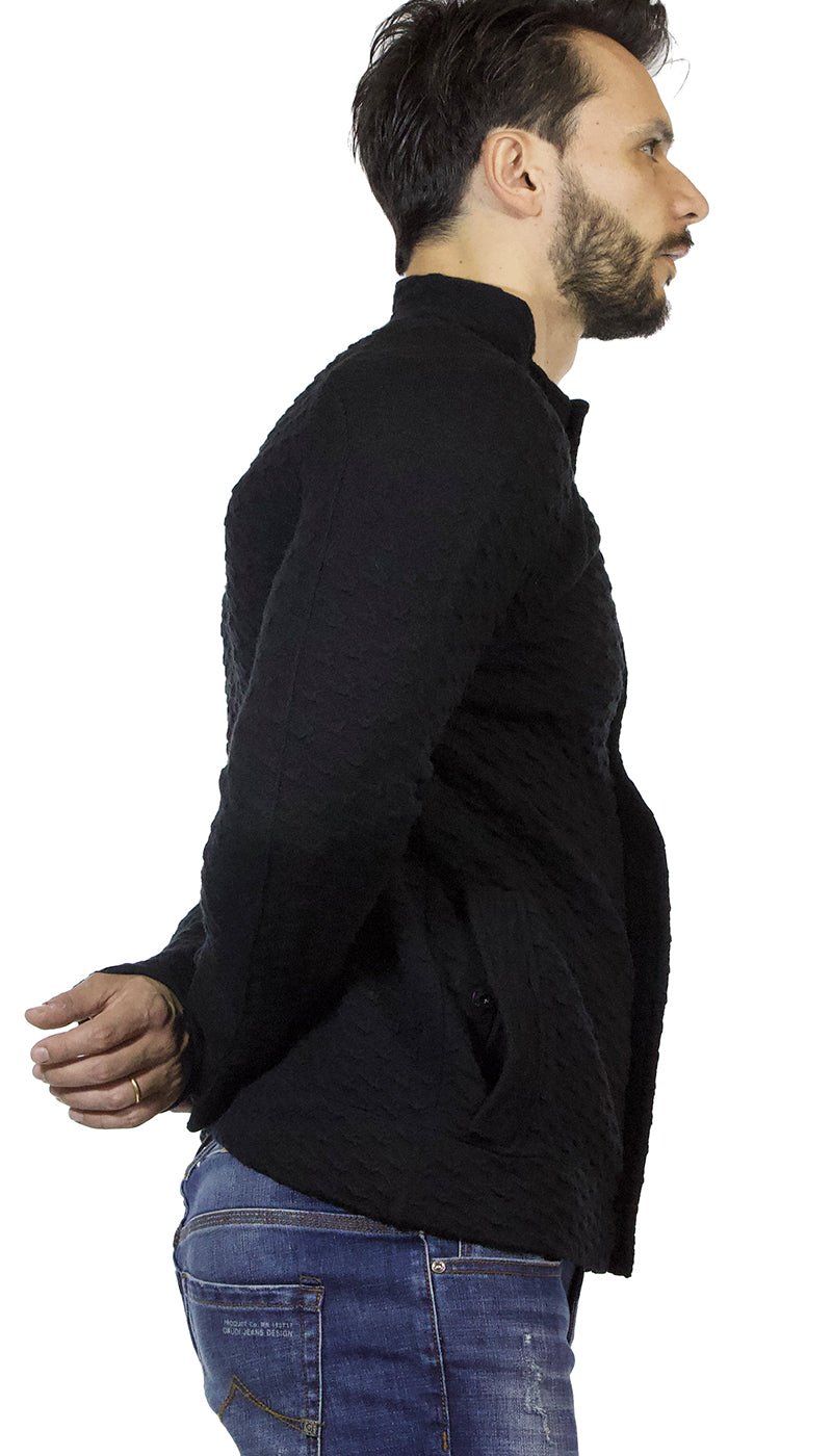 Paolo Pecora Maglia uomo con zip in lana trama lavorata nera. Maglie e cardigan uomo - Boutique Luisa Trendy
