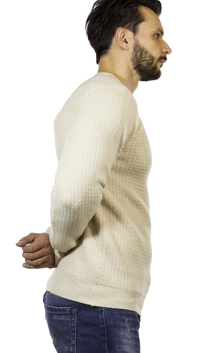Seventy Maglia uomo girocollo in lana e cashmere lavorata color crema Maglie e cardigan uomo - Boutique Luisa Trendy