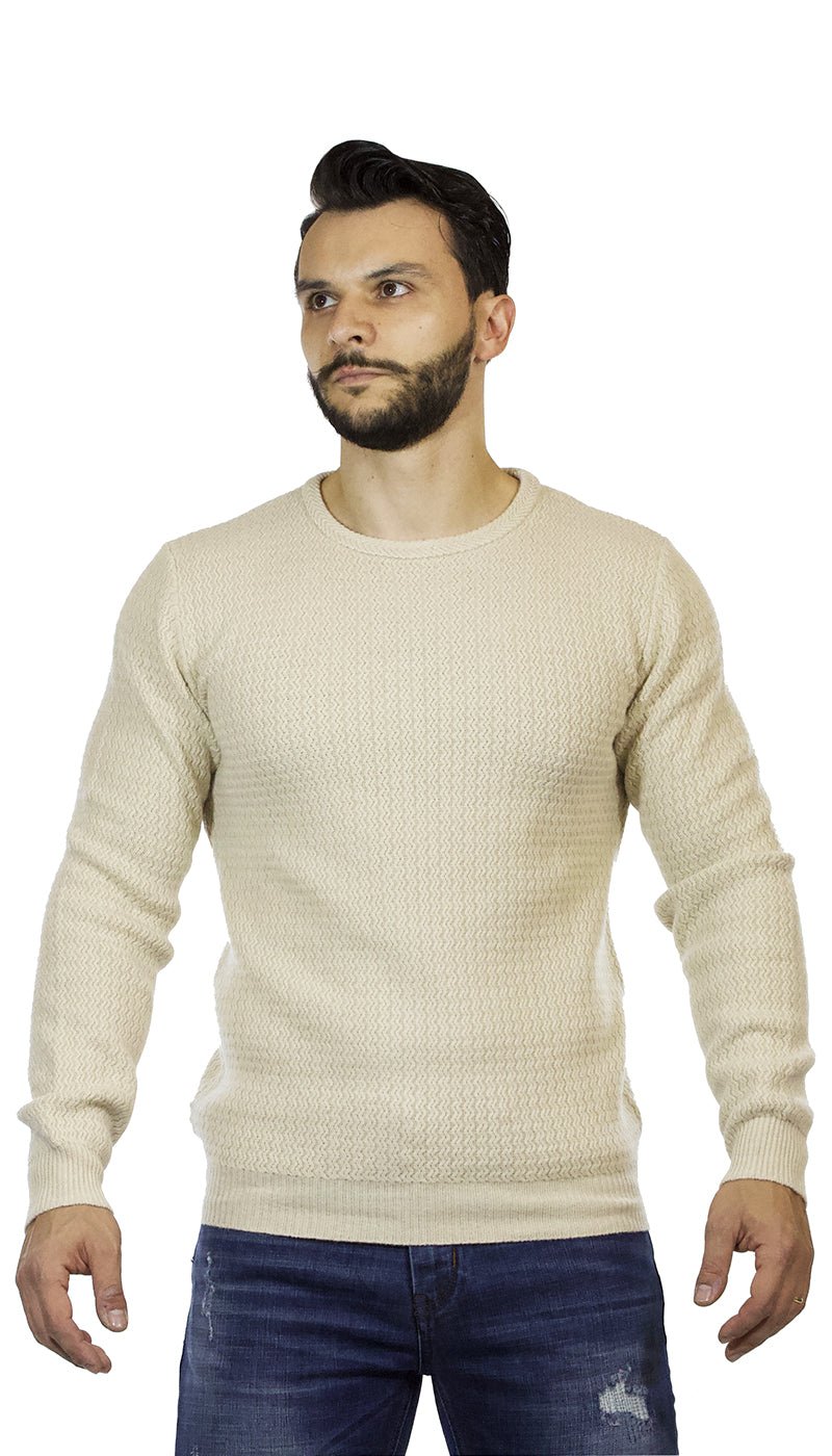 Seventy Maglia uomo girocollo in lana e cashmere lavorata color crema Maglie e cardigan uomo - Boutique Luisa Trendy