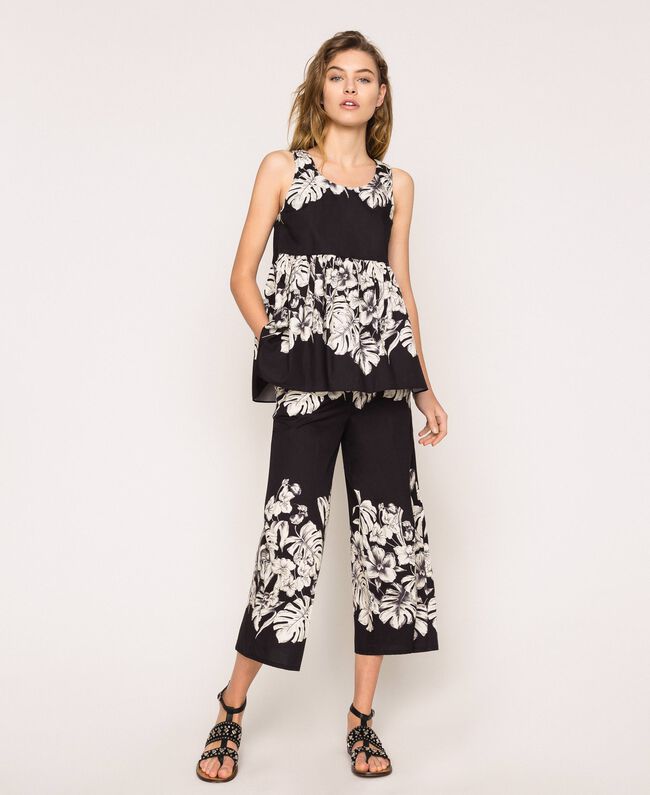TwinSet Pantaloni cropped  in popeline a fiori